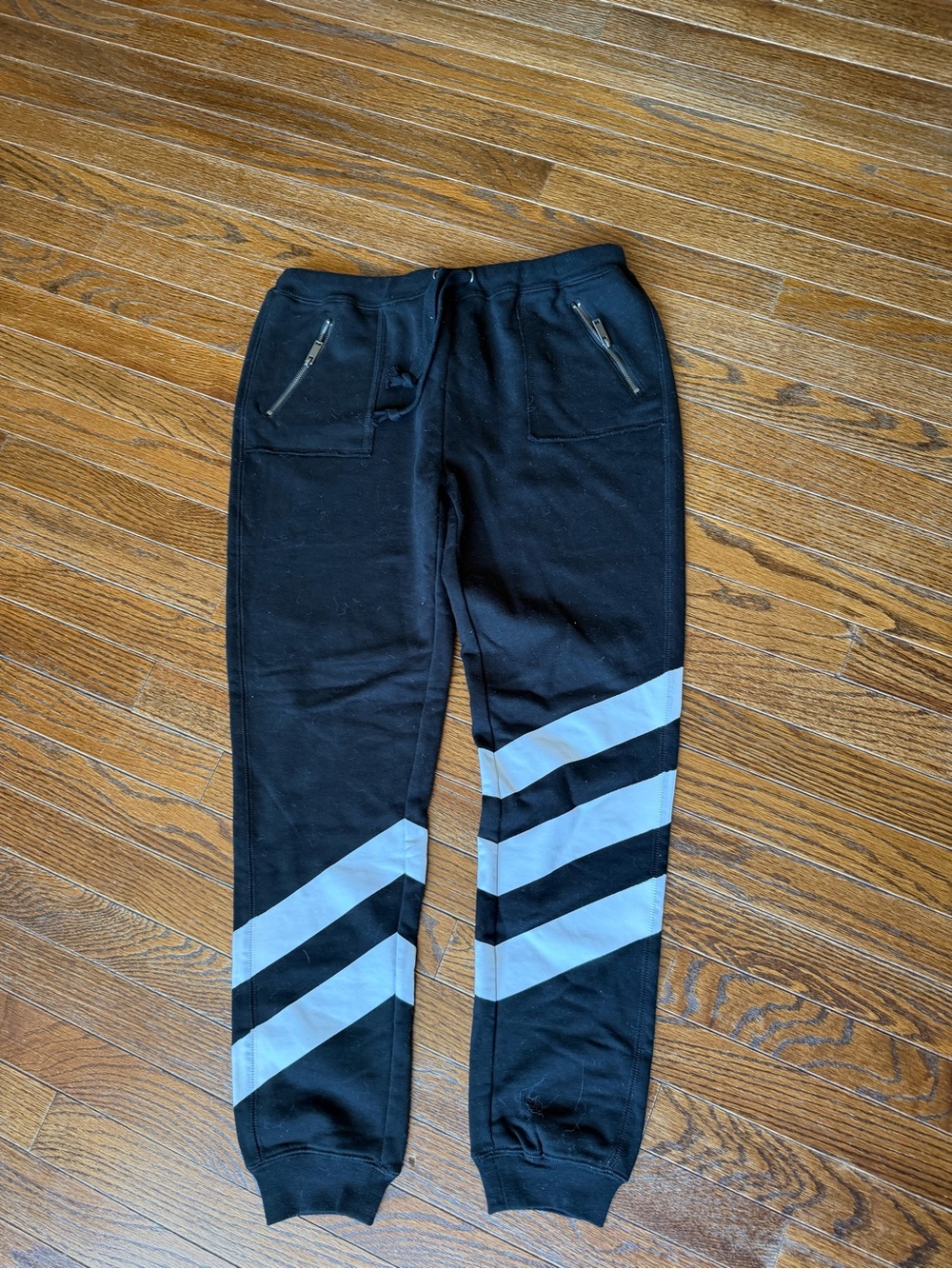 Vintage Havana Black Joggers with White Chevron Stripes
